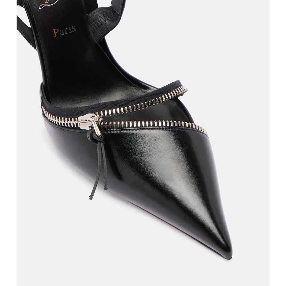 Christian Louboutin Slingyzip 100 Black Leather Zipper Slingback Heel Pump 38 - Picture 9 of 16